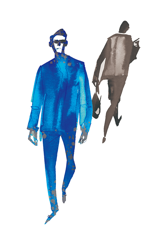 Brush Fashion Illustration Of Men's Blue Suits