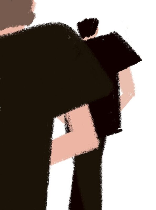 男性の背中のイラスト、Footnotes of Monologue表紙、Kazue Shima