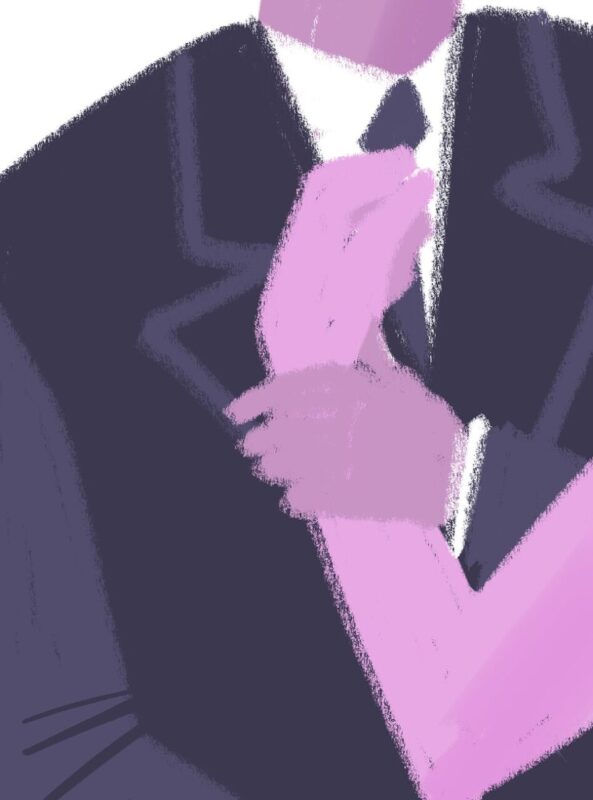 スーツの胸元と手のイラスト、Kazue Shima